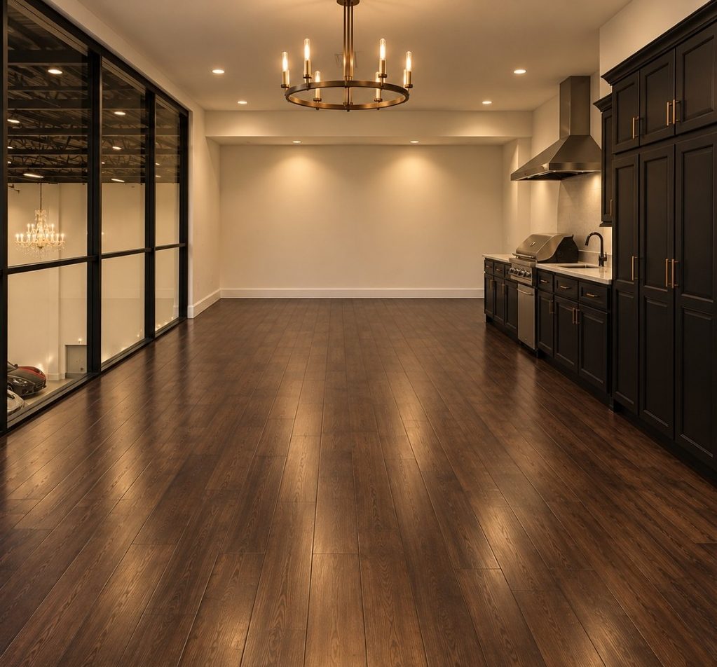 Upstairs glass conference room with kitchenette